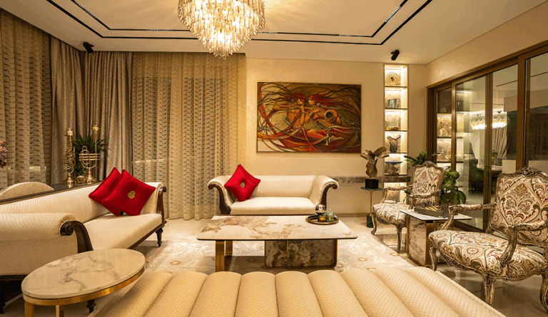 Modern interior renovation of traditional Dubai building showing contemporary finishes and smart home features